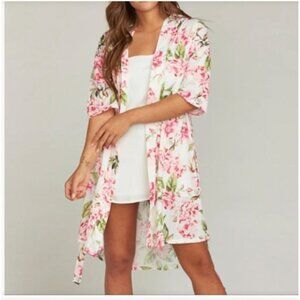 Show me your mumu women 's one size pink floral kimono robe knit